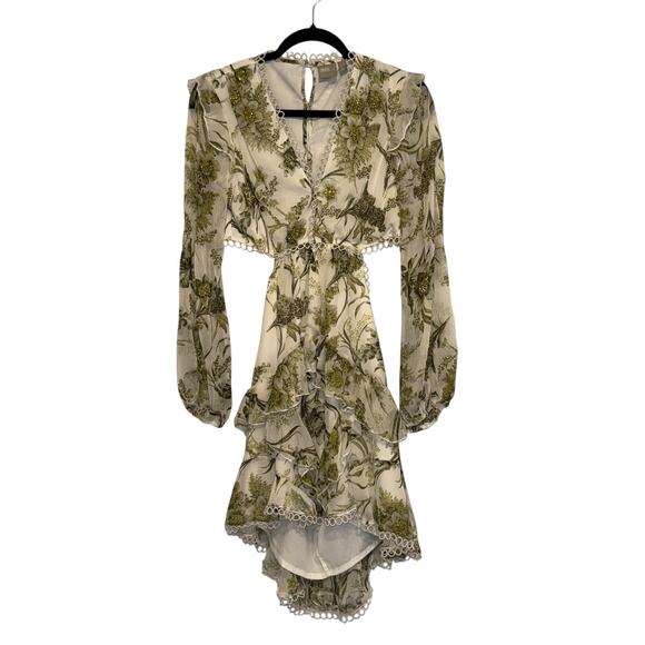 Asos Floral Cluster Embellished Long Sleeve Cut Out Ruffled Mini Dress Size 6 - Picture 2 of 15